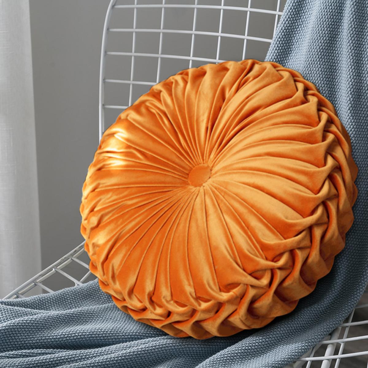 Round Pleated Pumpkin Velvet Cushion - Orange / 35cm – image 10