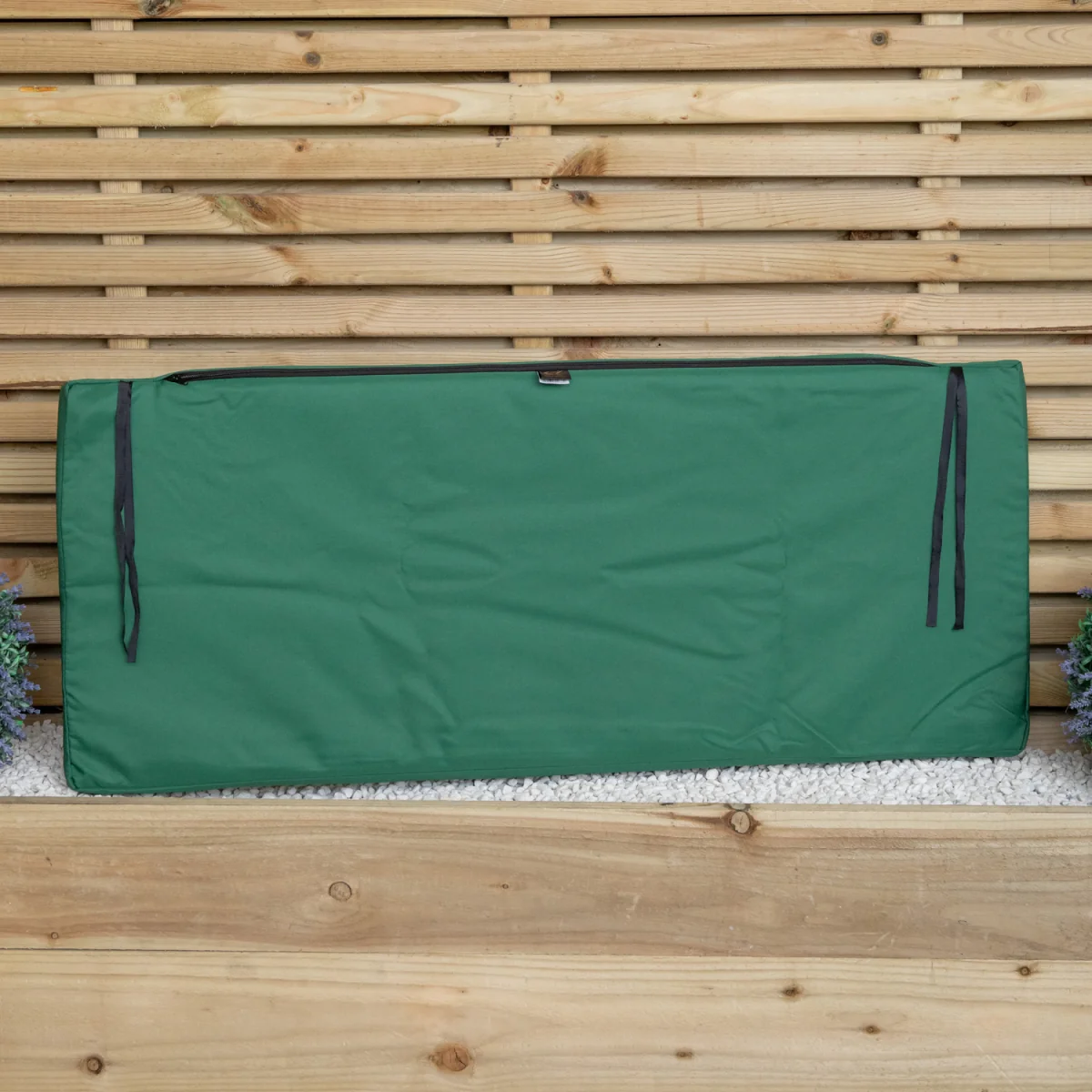 Hand Made 4 Seater Chunky Rustic Wooden Furniture with 2 Benches, Straight Tray & Green Cushions - Brown/Green – image 4