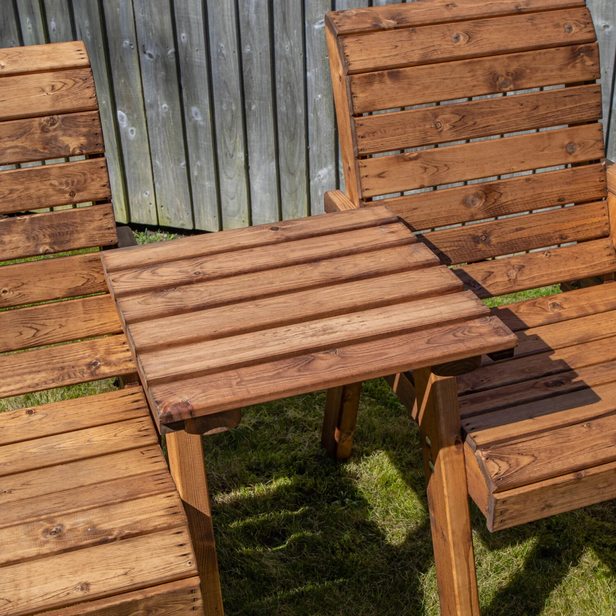 Hand Made 4 Seater Chunky Rustic Wooden Furniture with 2 Benches, Straight Tray & Green Cushions - Brown/Green – image 5