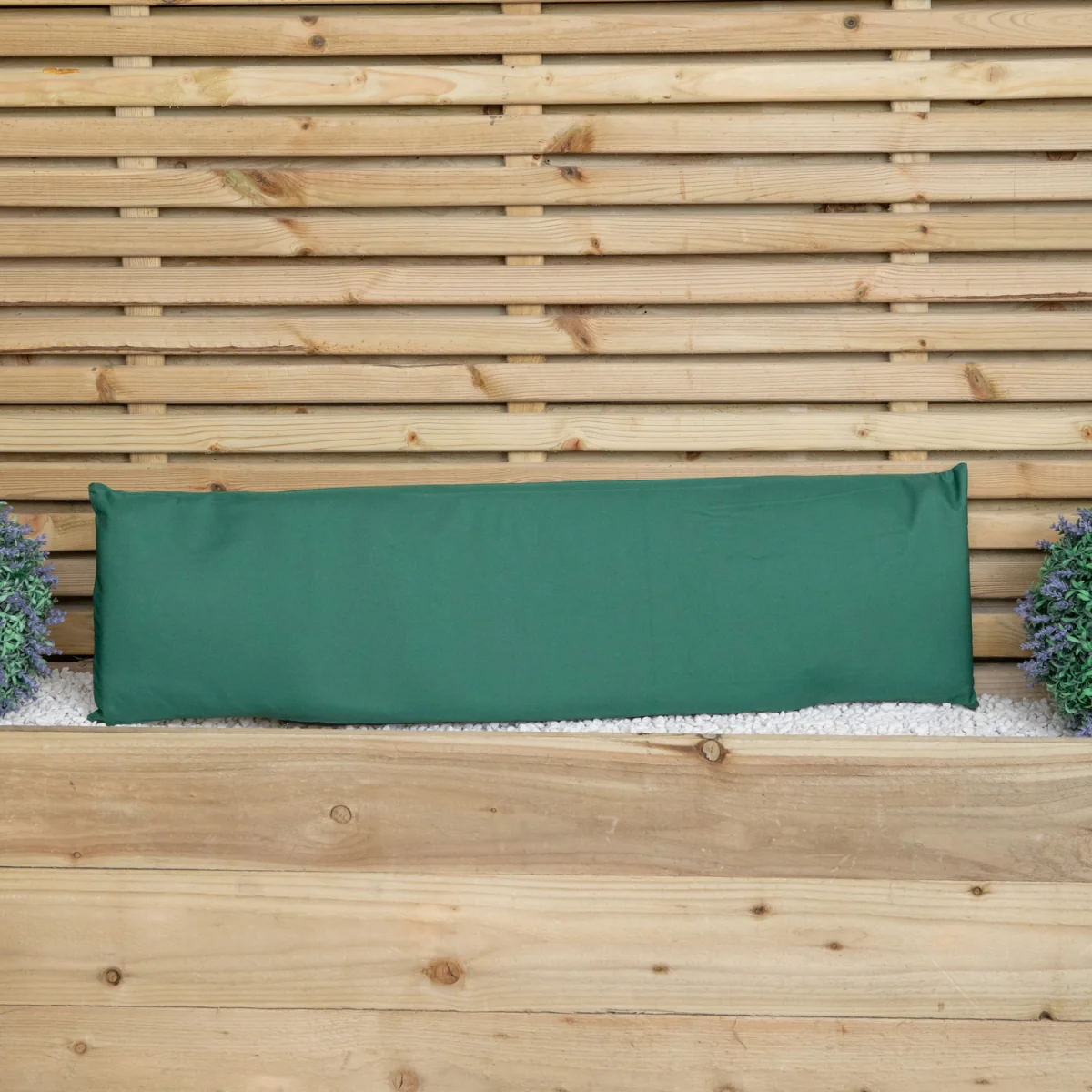 Hand Made 4 Seater Chunky Rustic Wooden Furniture with 2 Benches, Straight Tray & Green Cushions - Brown/Green – image 9