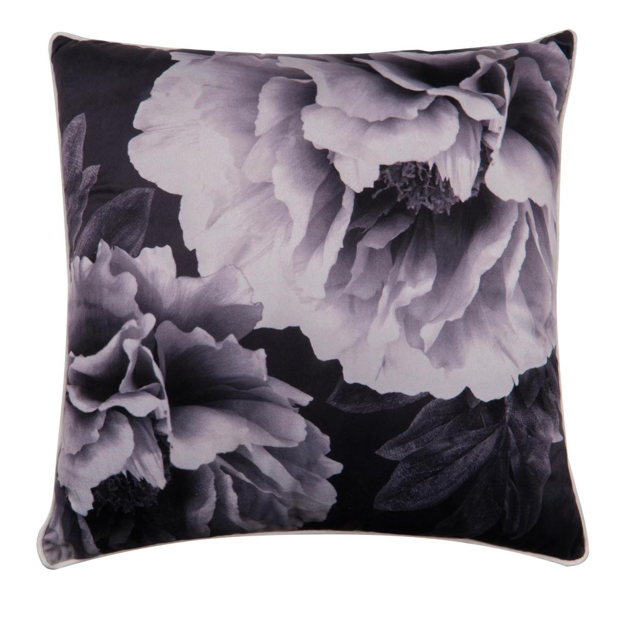 Flower Printed Velvet Black/White Cushion – image 2