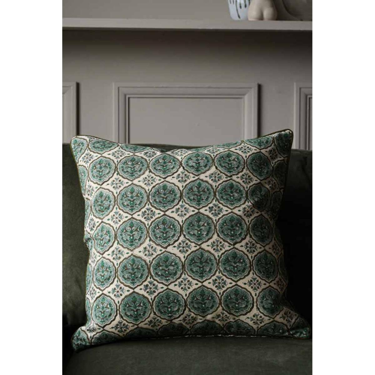 Green Clover Block Printed Cushion – image 3