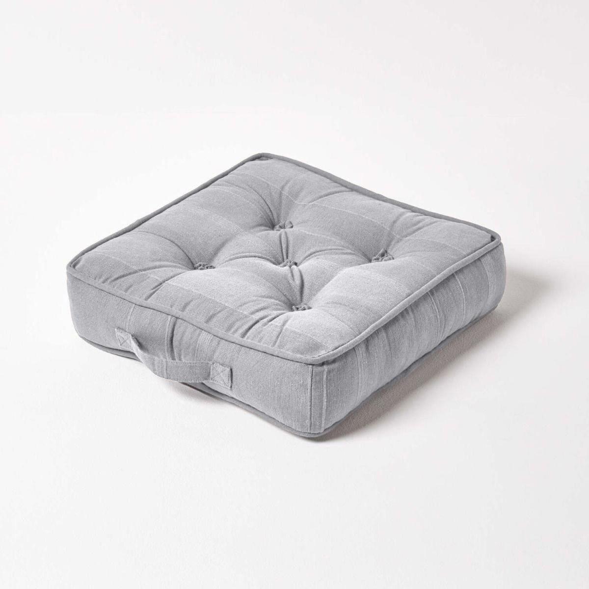 Homescapes Rajput Ribbed Cotton Floor Cushion - Silver