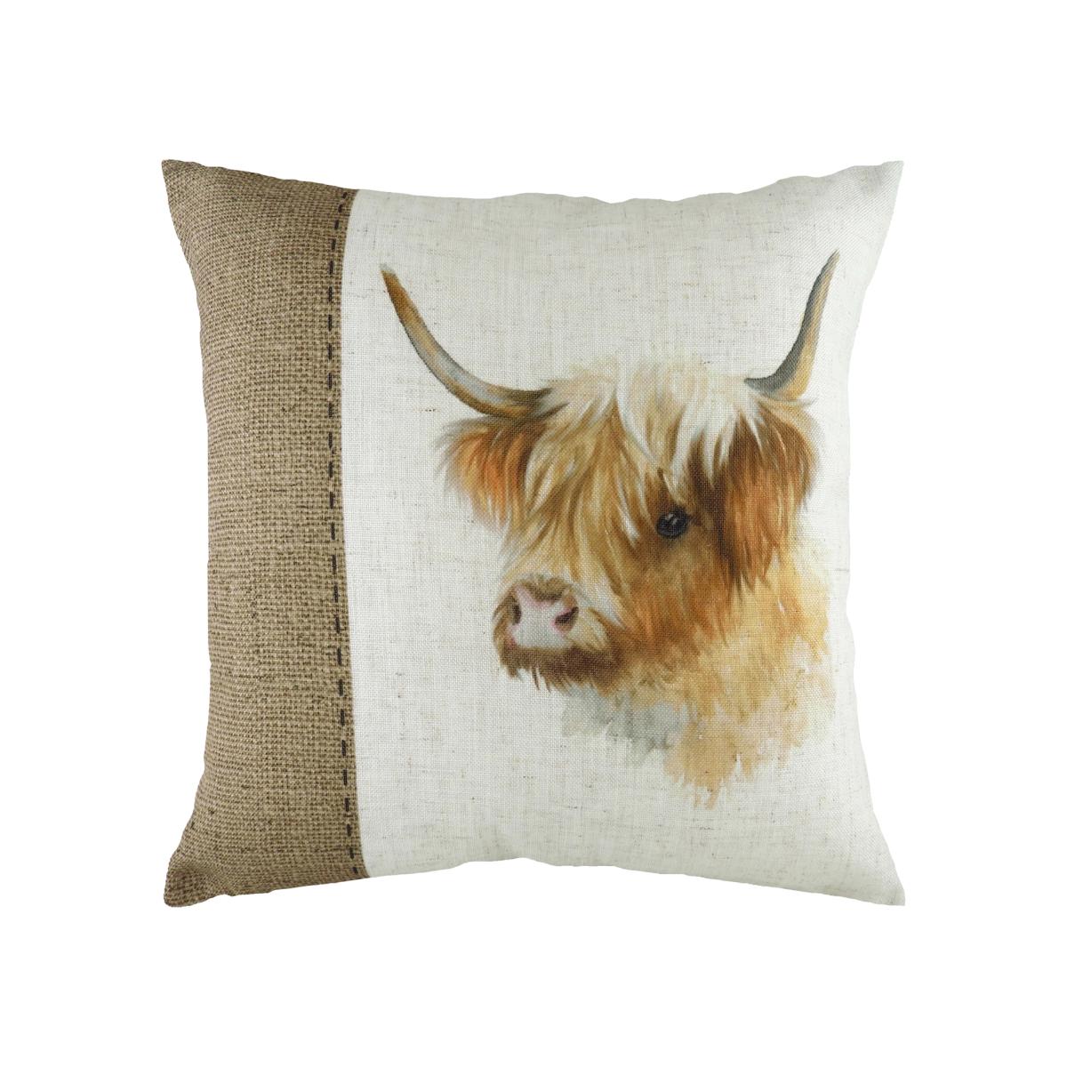 Hessian Cow Cow Rectangular Cushion - White / 43cm / Feather