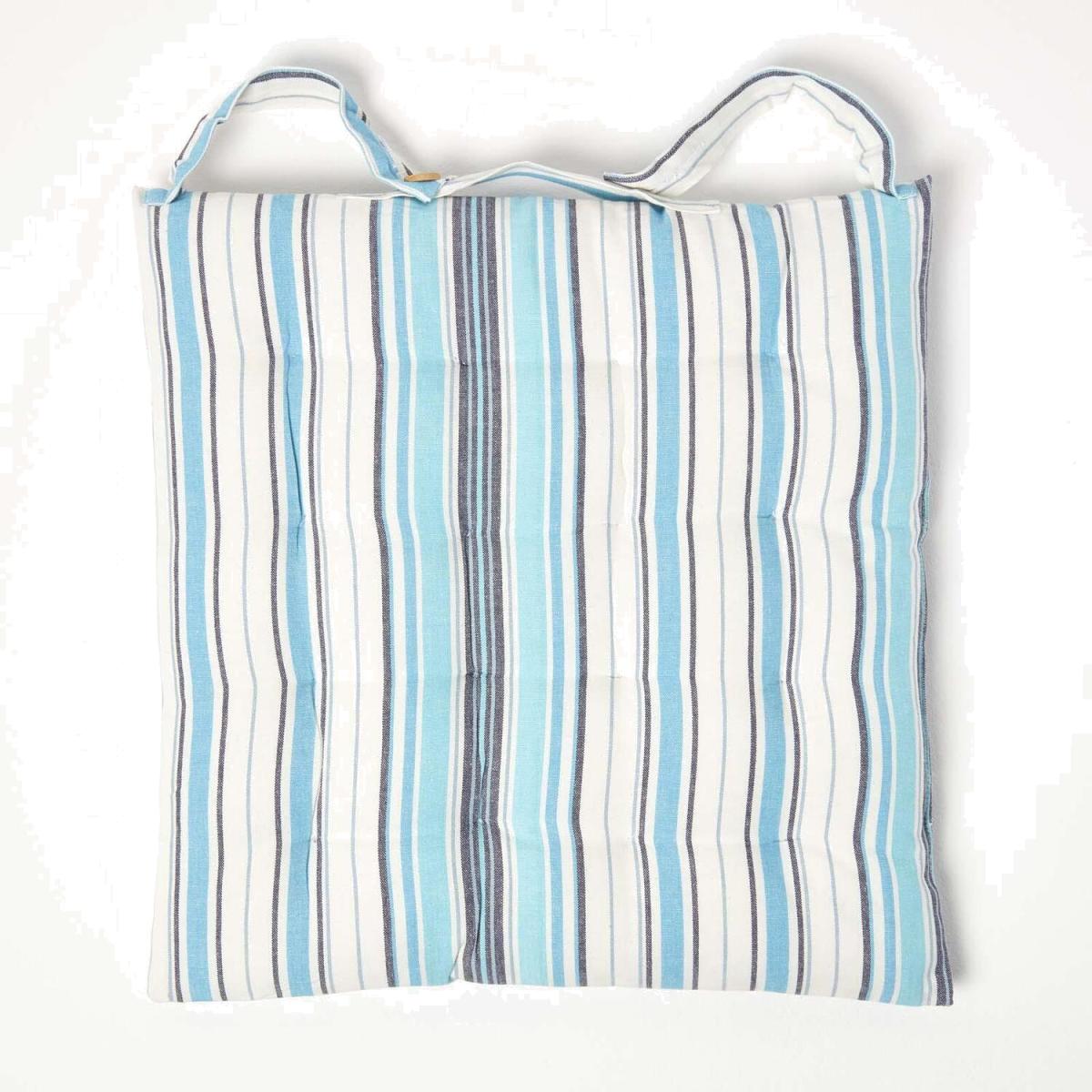 New England Stripe Cotton Seat Pad with Button Straps - New England Blue / 20cm – image 1