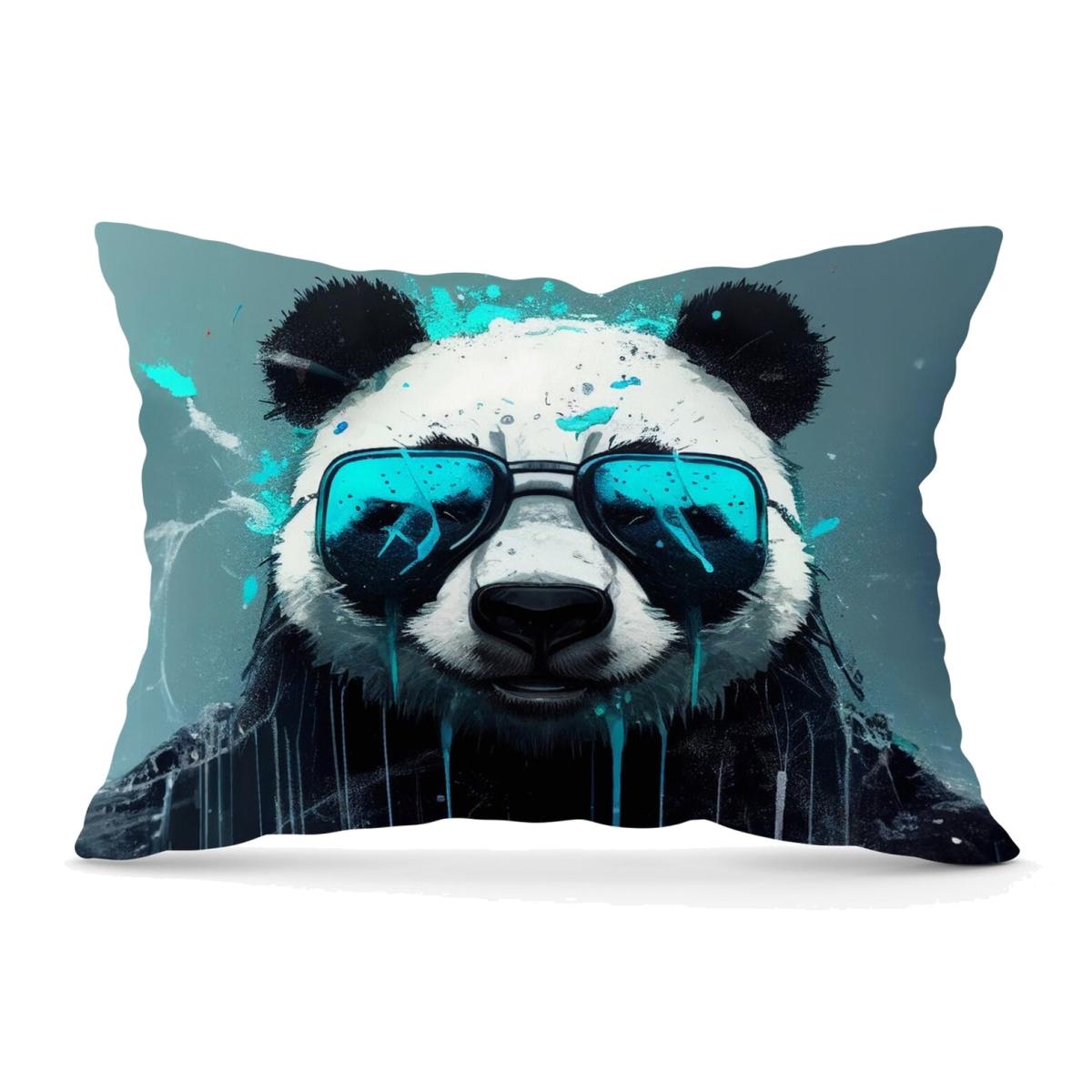 Panda With Blue Glasses Splashart Cushion - Blue / 33cm