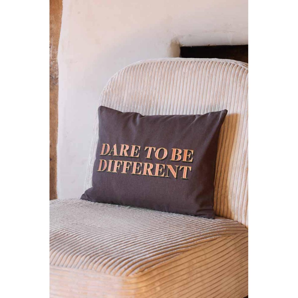 Dare To Be Different Embroidered Brown Cushion – image 2