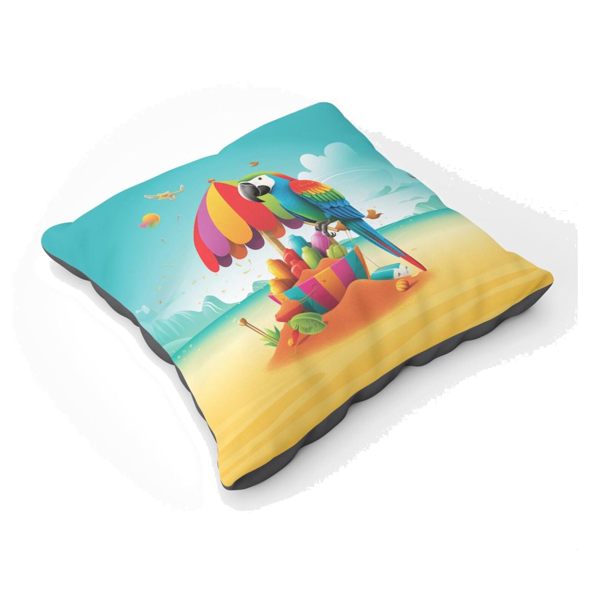 Parrot On A Beach Holiday Floor Cushion - Yellow