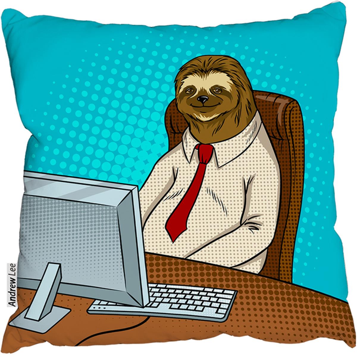 Sloth Animal Office Worker Pop Art Retro Cushion - Blue / 45 – image 2
