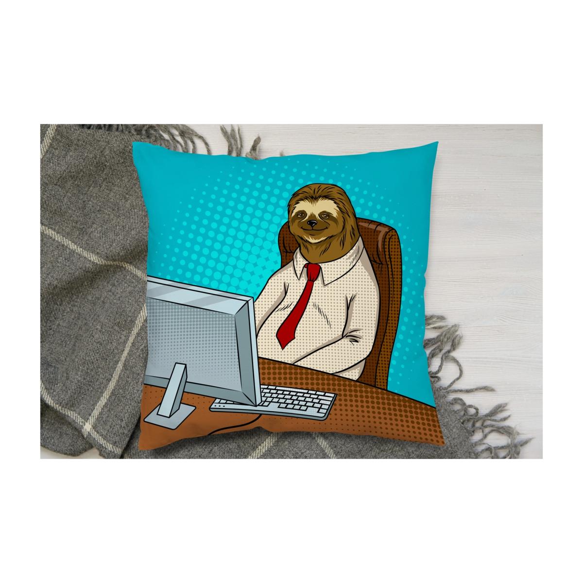 Sloth Animal Office Worker Pop Art Retro Cushion - Blue / 45 – image 1