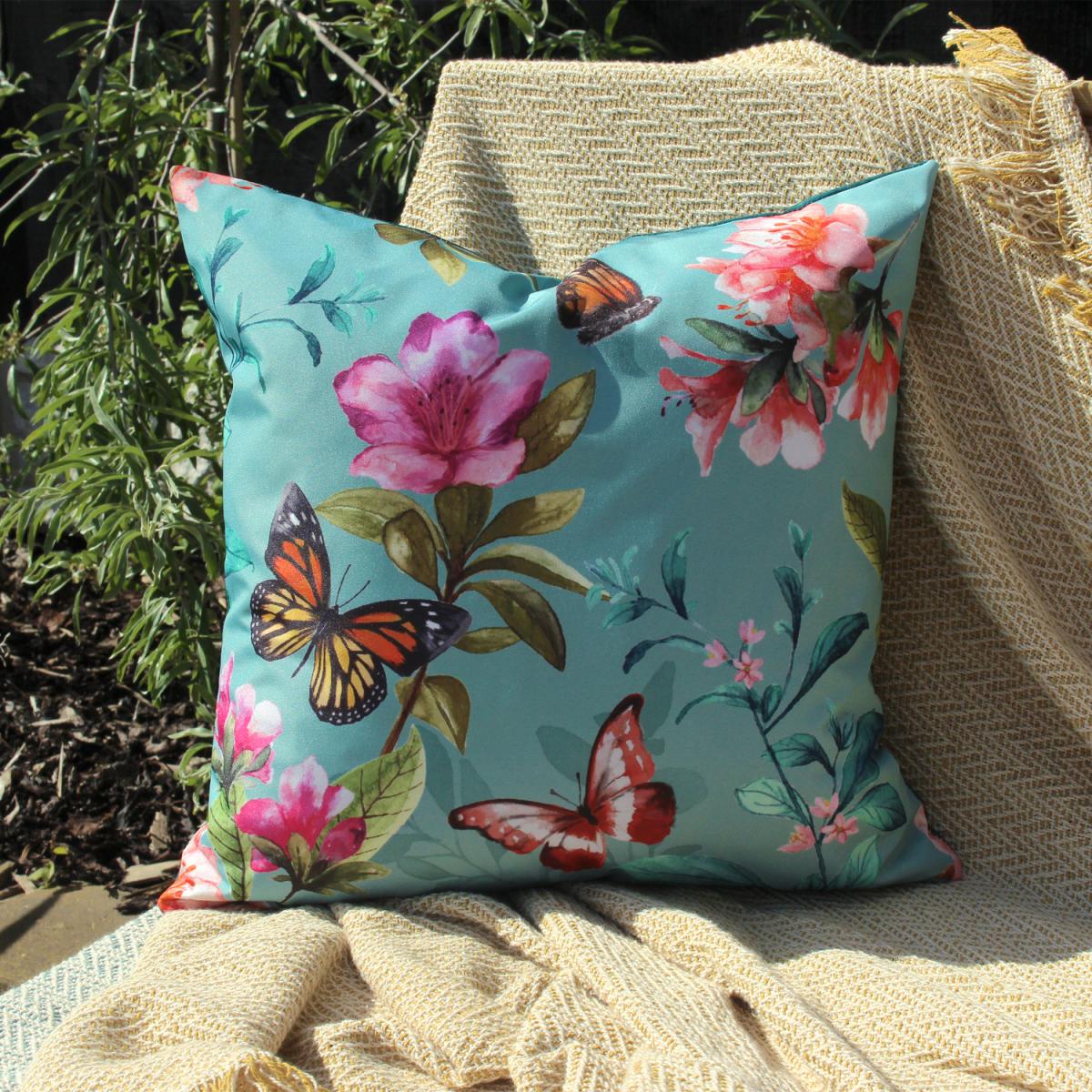 Botanical Butterfly Outdoor Cushion - Duck Egg – image 4