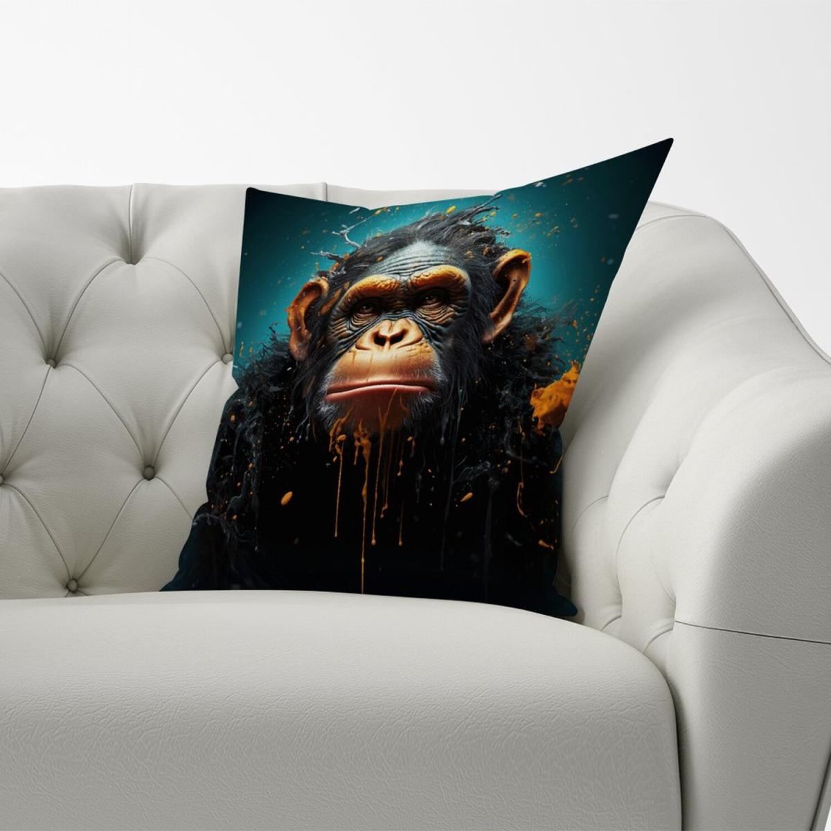 Monkey Face Splashart Blue Cushion - Blue / 60cm