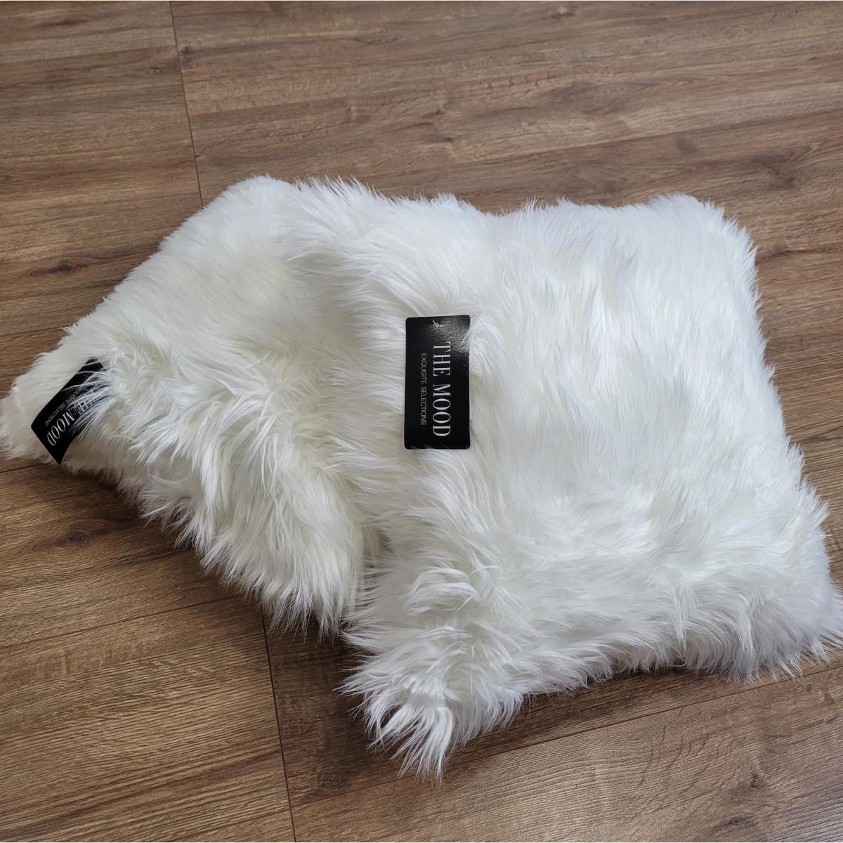 Long Wool Faux Sheepskin Cushion - Ivory