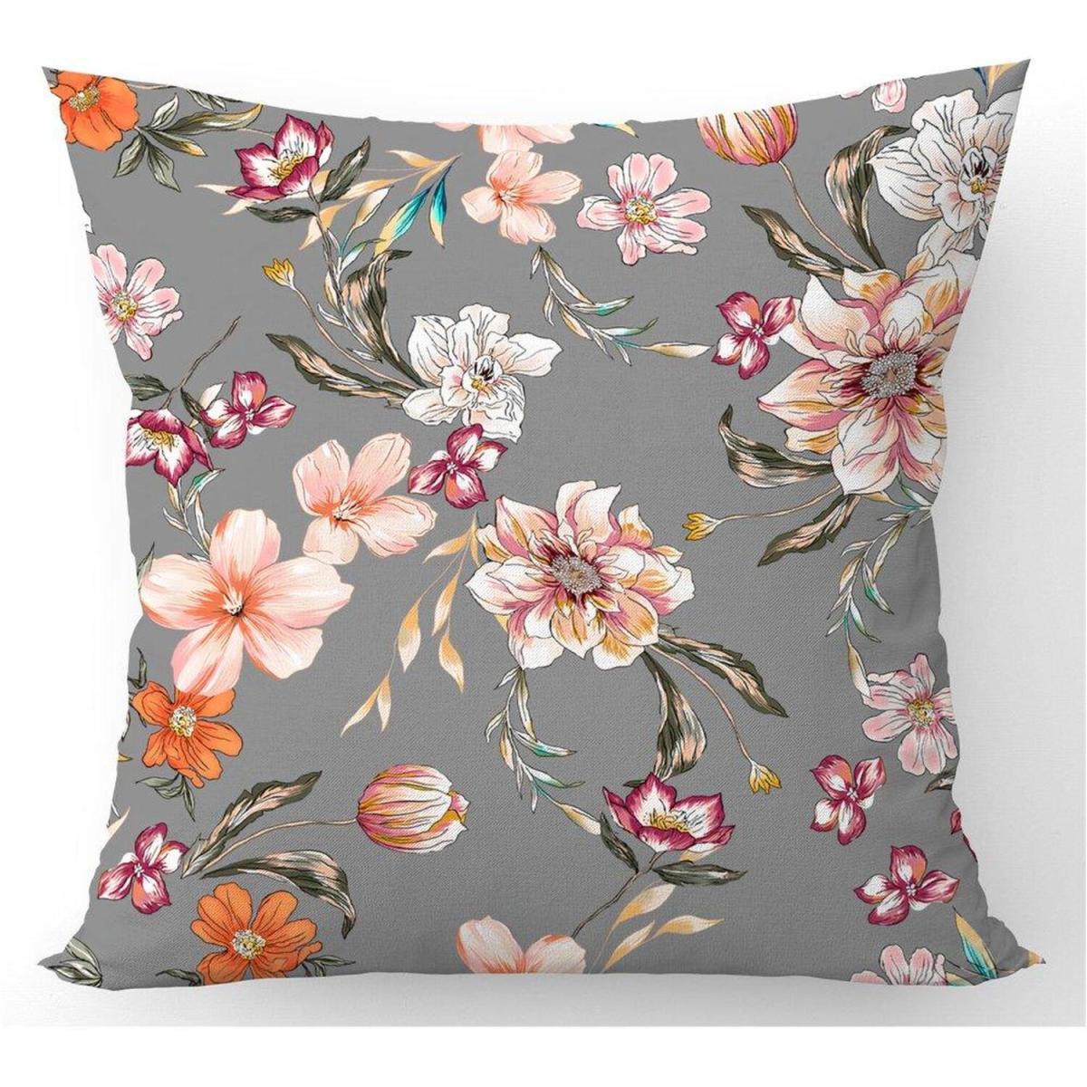 Peony, Lily, Tulip, Daisy Colorful On Grey Background Cushion - Grey / 45cm – image 2