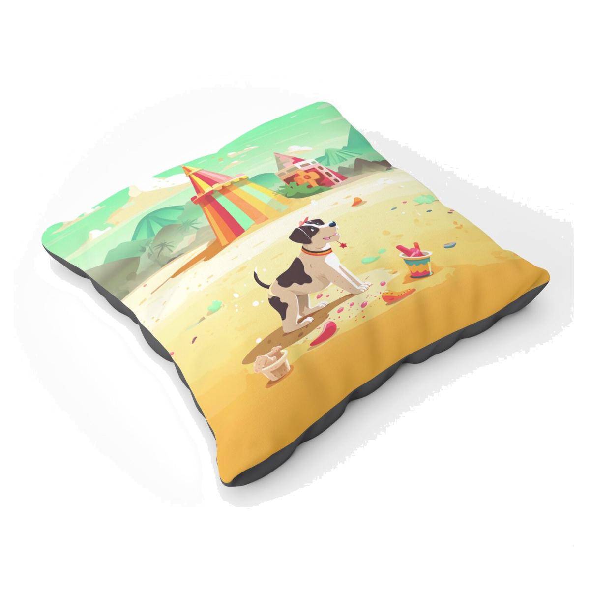 Doggy On A Beach Holiday Floor Cushion - Yellow