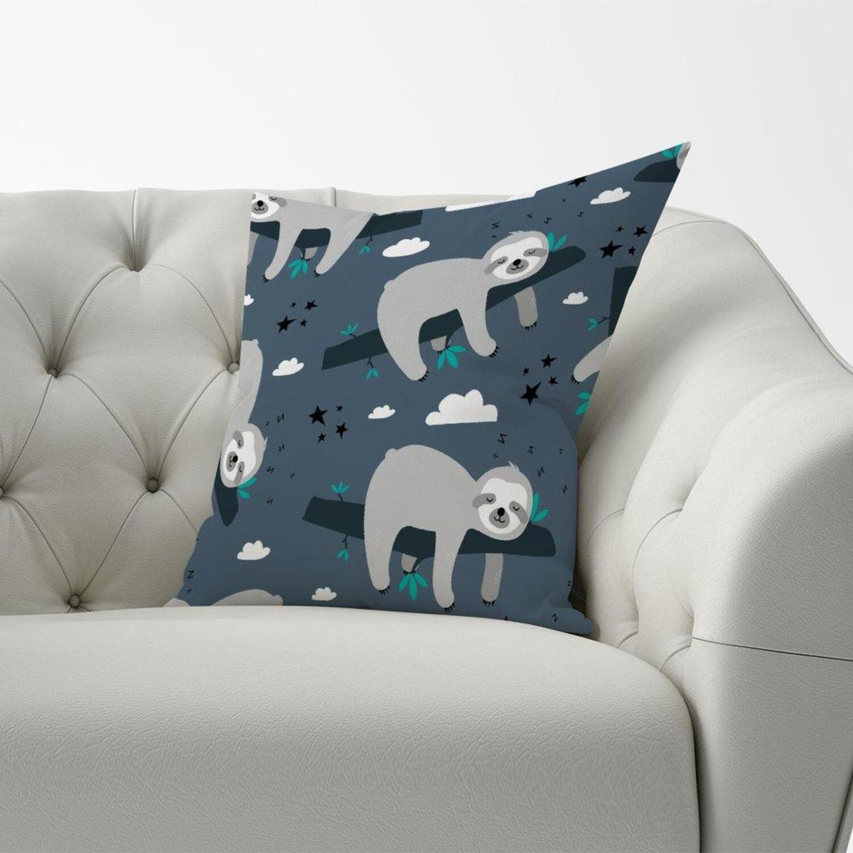 Sleeping Sloth Pattern Cushion - Blue / 45cm – image 4