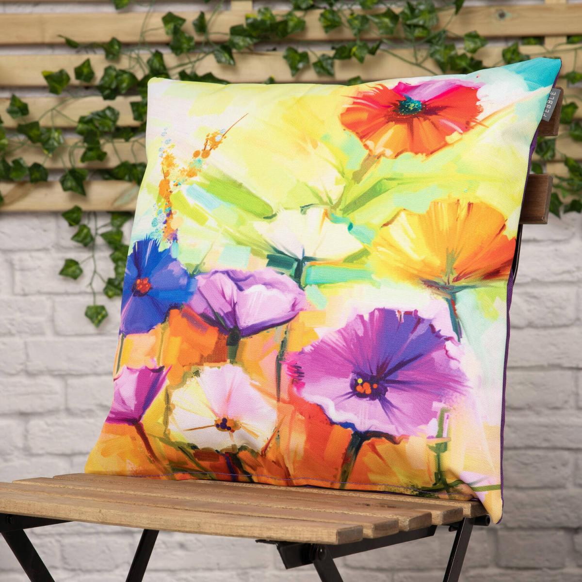 Oil Paint Poppies Outdoor Cushion - Poppies/Purple Reverse – image 3