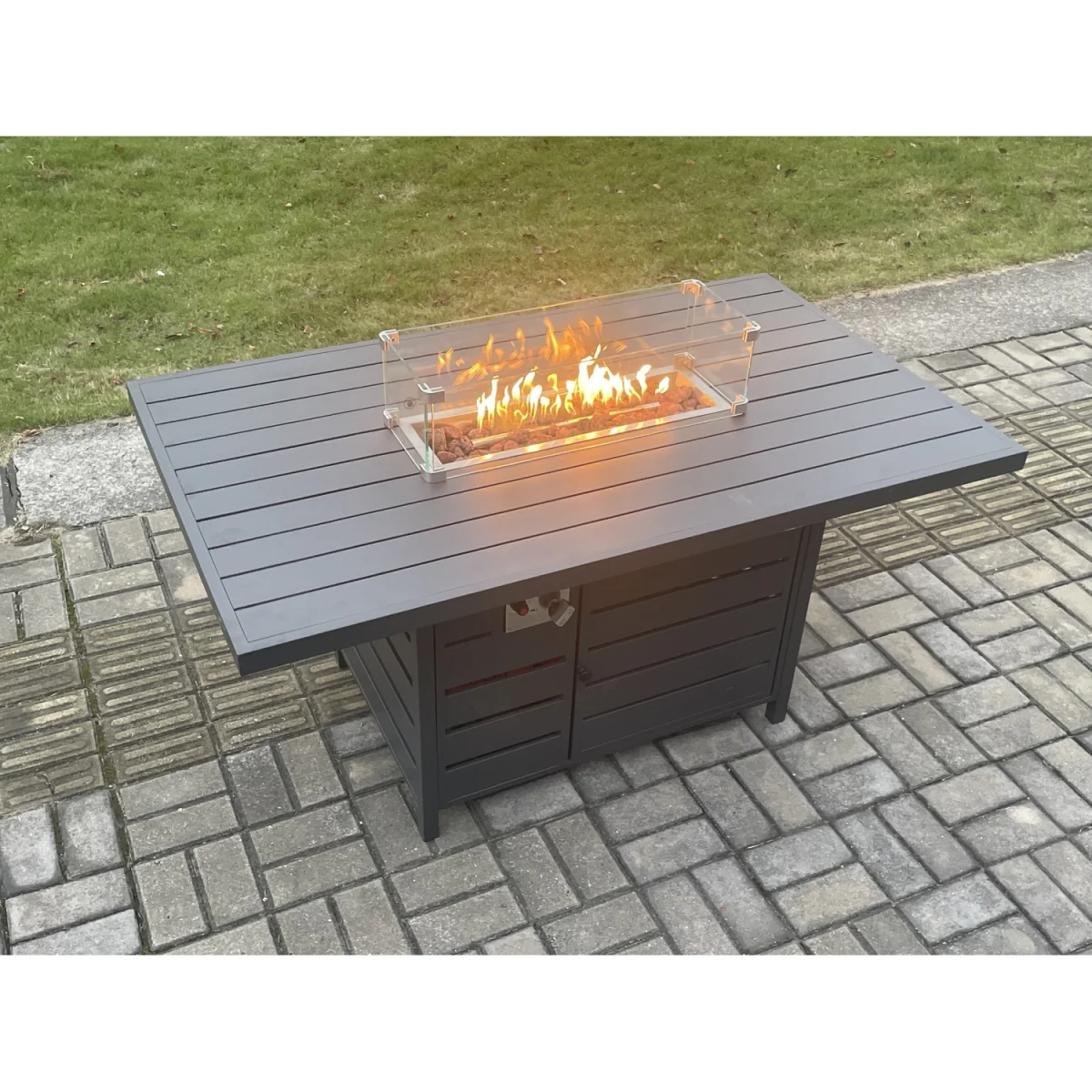 Fimous Aluminium 7-Piece Garden Furniture Set, 9-Seater with Gas Fire Pit Dining Table and Cushions. - Dark Grey – image 2