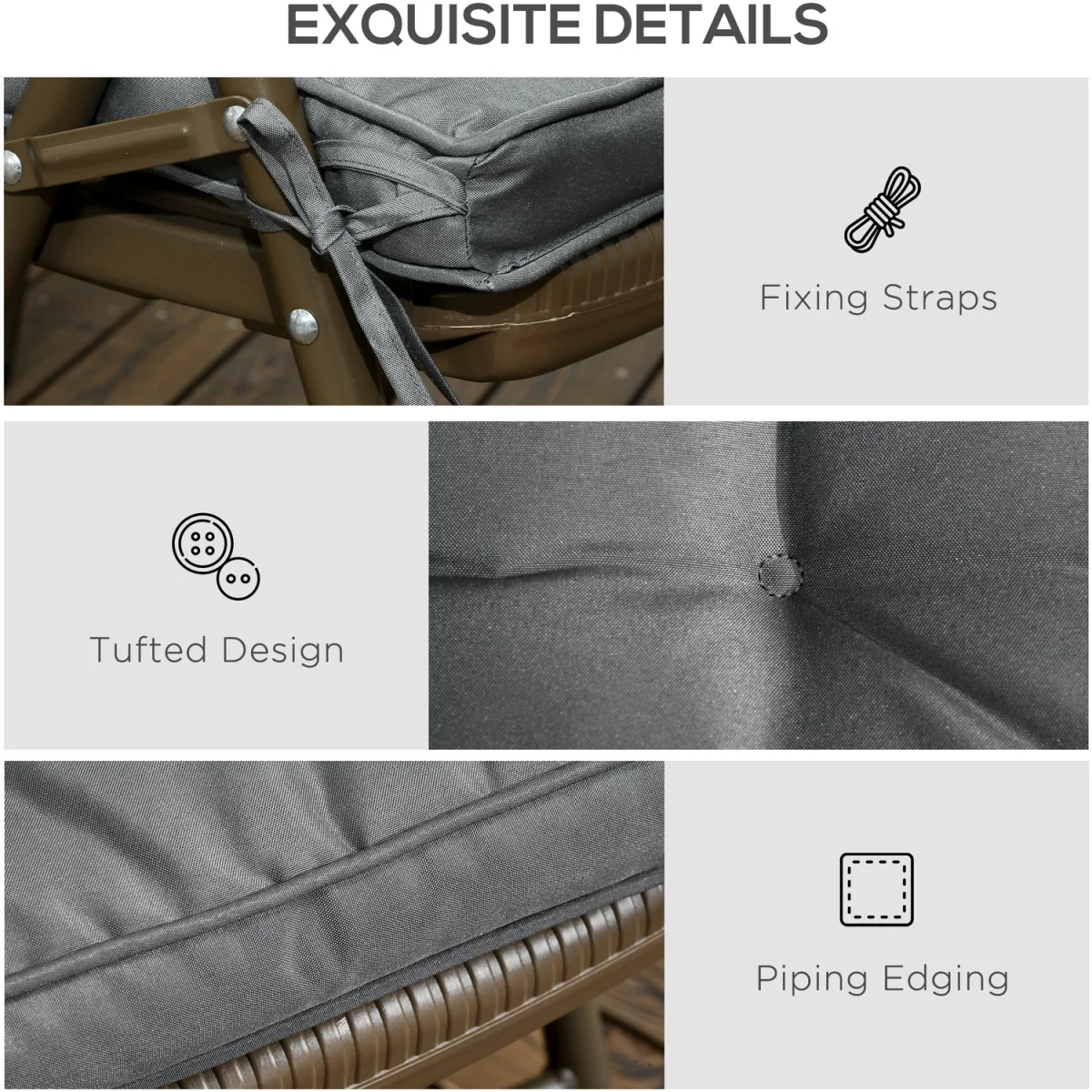 Replacement Garden Seat Cushion Pad with Ties - Grey – image 4
