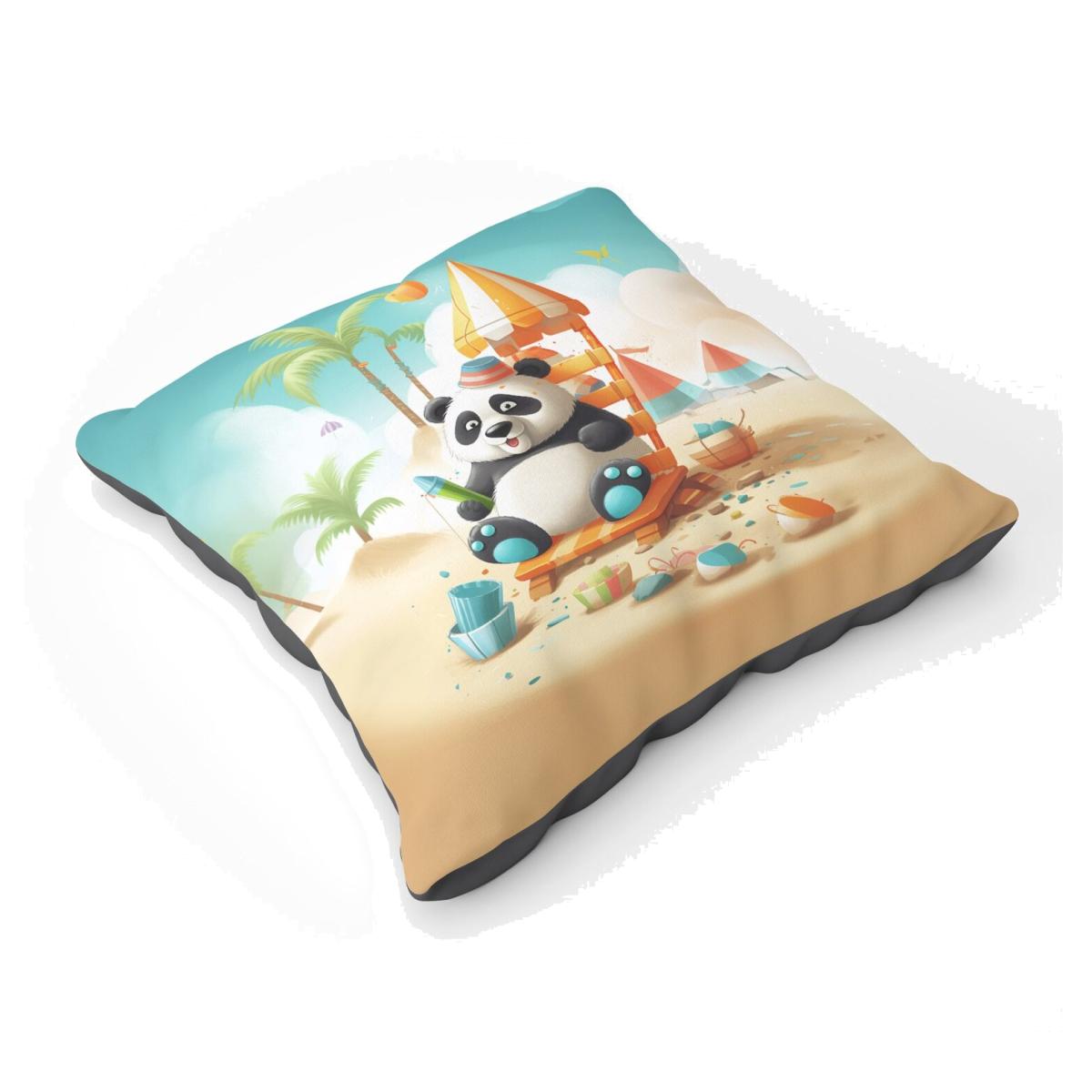 Panda On A Beach Holiday Floor Cushion - Yellow