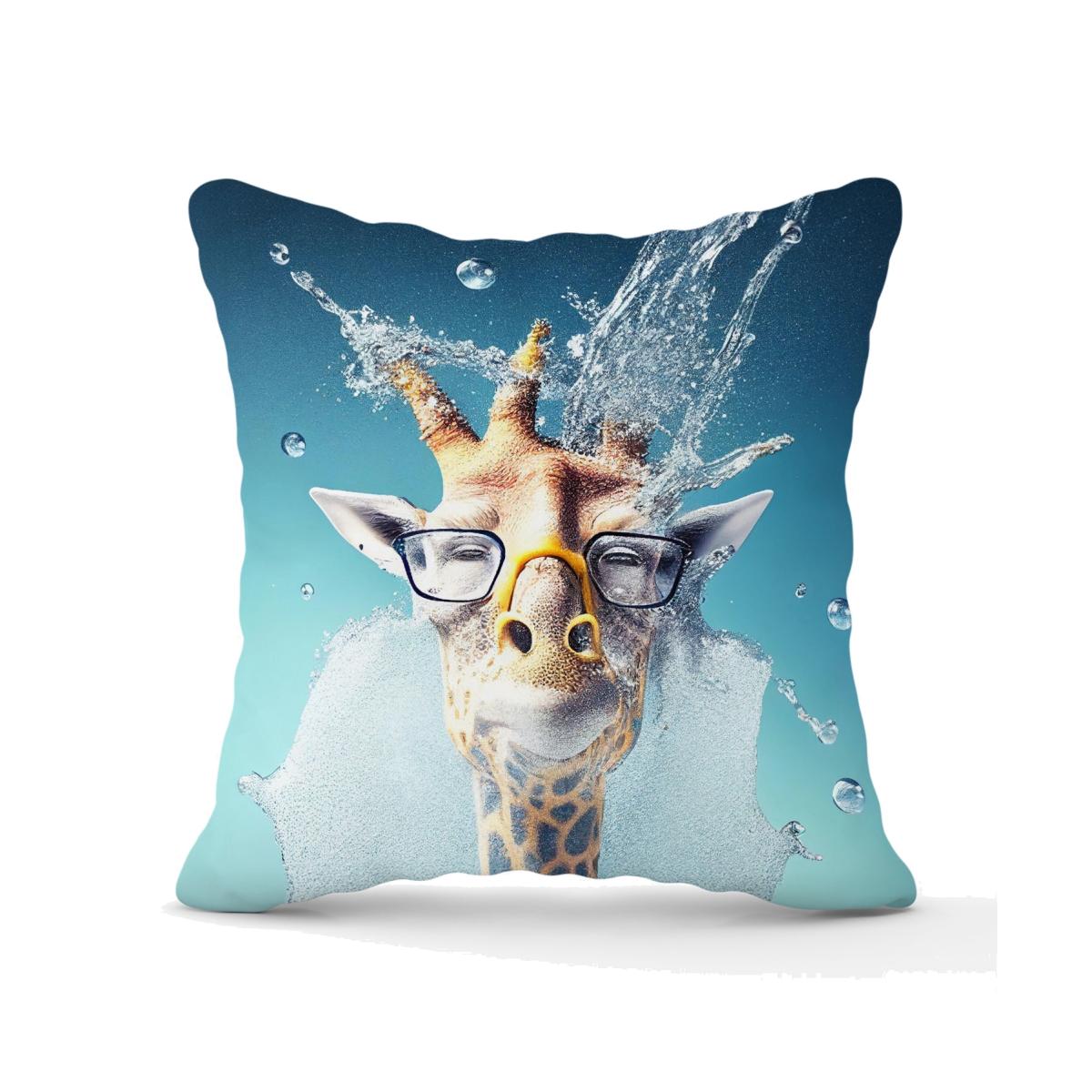 Giraffe With Glasses Splashart Outdoor Cushion - Blue / 60cm