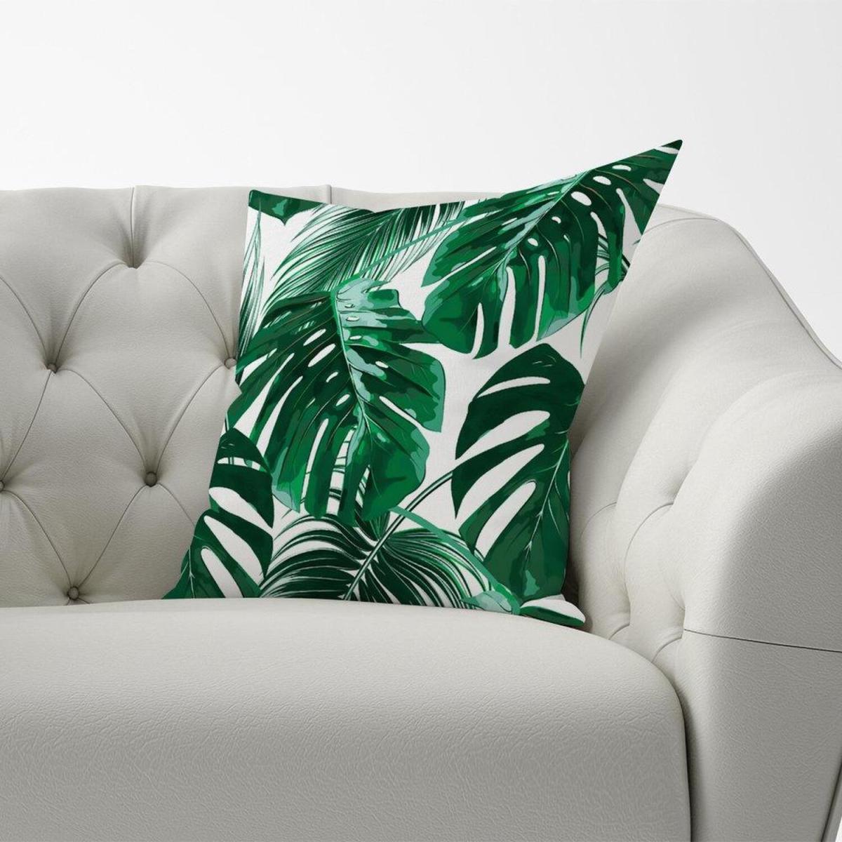 Tropical Jungle Leaf Pattern Cushion - Green / 45cm – image 2