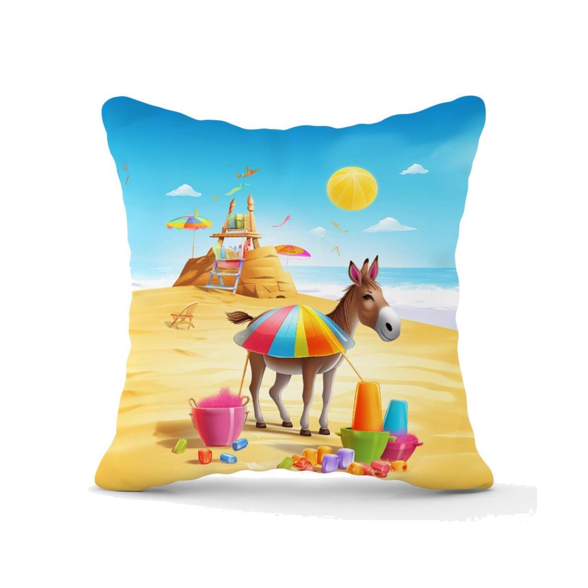 Donkey On A Beach Holiday Cushion - Yellow / 45cm