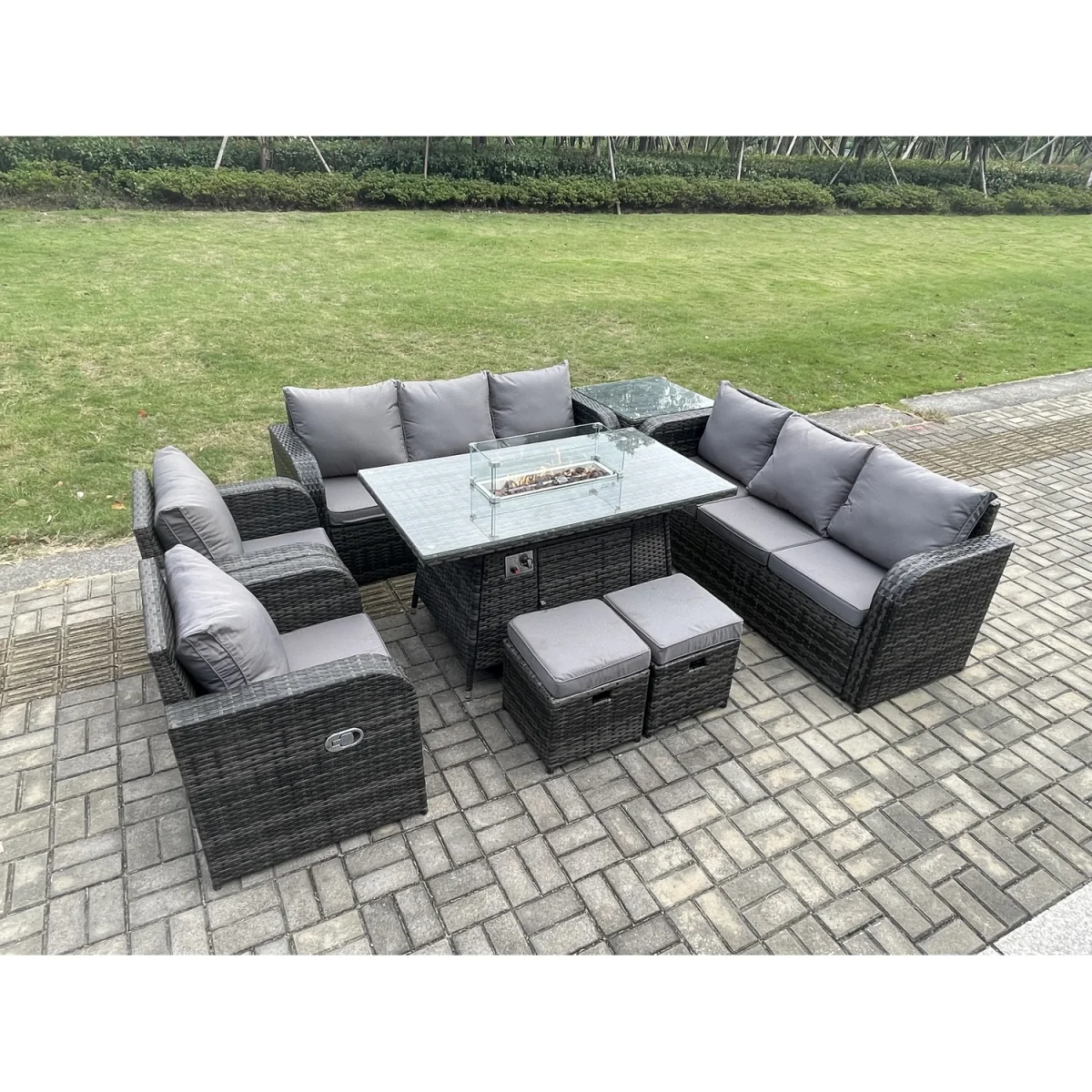 Fimous Wicker Rattan Garden Furniture Set with Gas Fire Pit Table and Cushions. - Dark Grey – image 2
