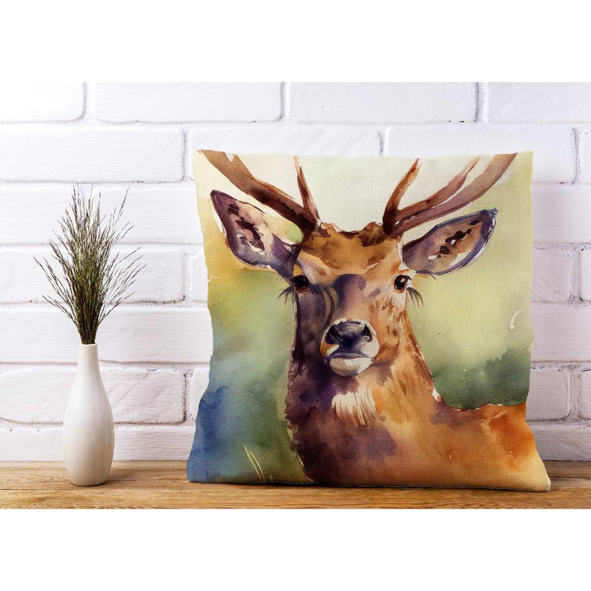 Splendid Stag Watercolour Cushion - Yellow – image 2