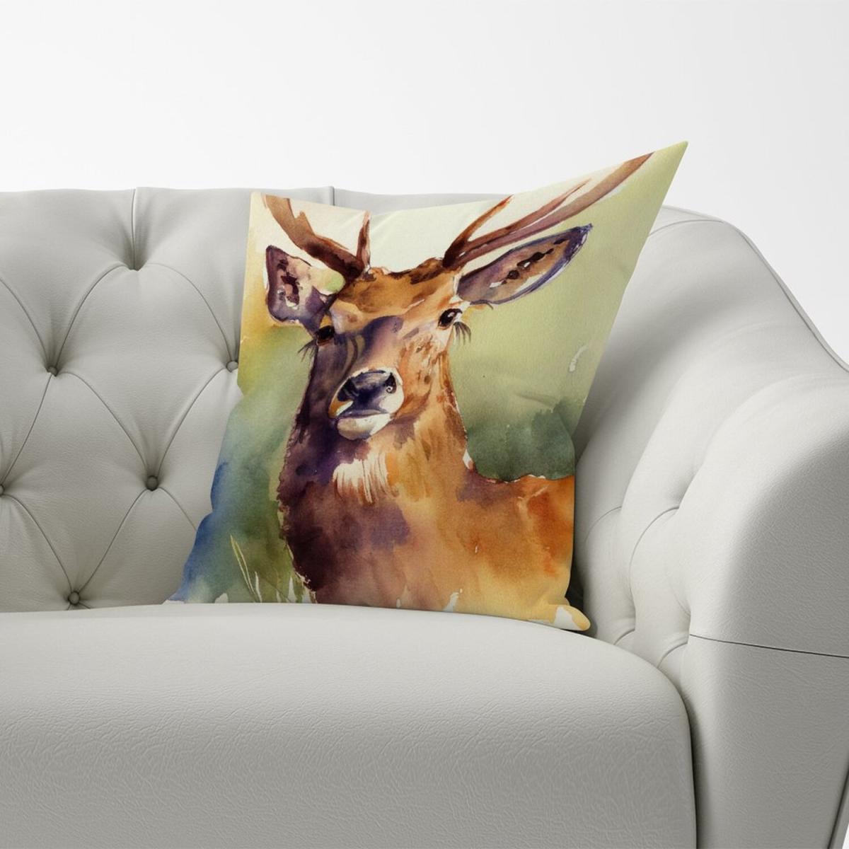 Splendid Stag Watercolour Cushion - Yellow – image 3
