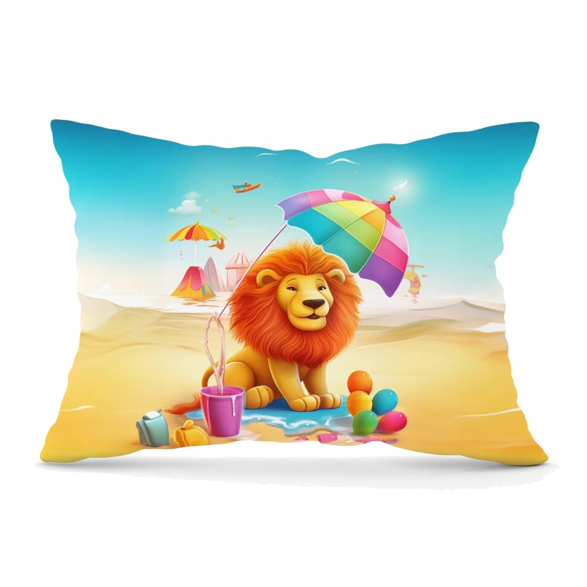 Lion On A Beach Holiday Cushion - Yellow / 33cm