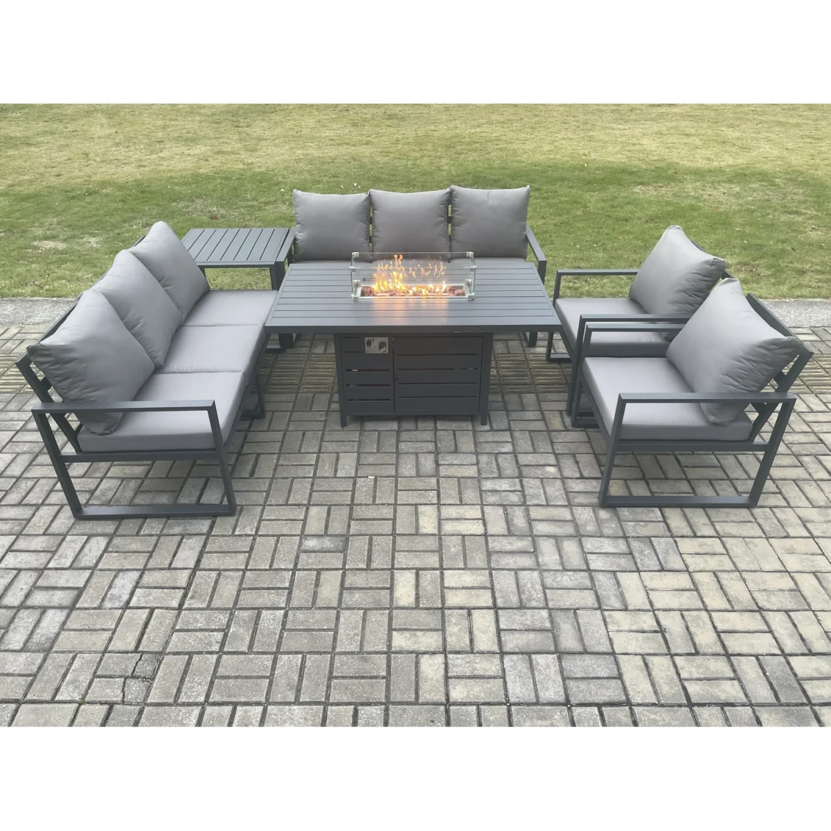Fimous Aluminium 6-Piece Garden Furniture Set with Cushions and Gas Fire Pit, Dark Grey. - Dark Grey – image 5