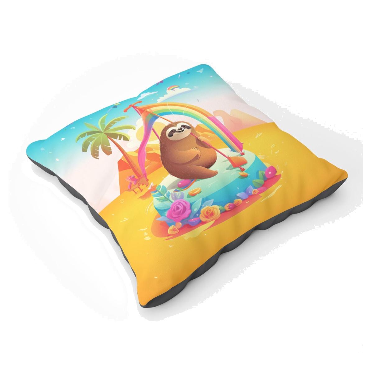 Sloth On A Beach Holiday Floor Cushion - Yellow