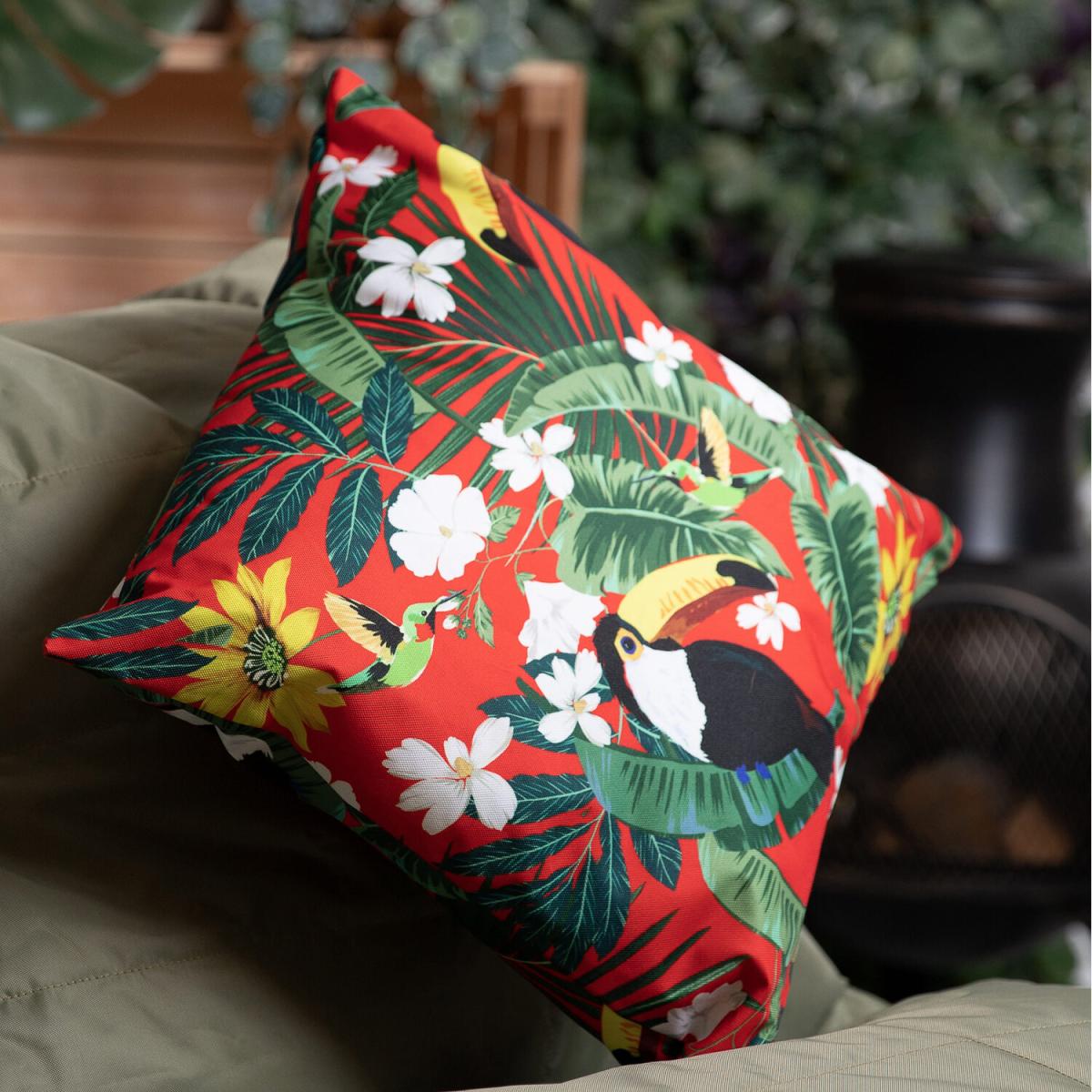 Toucan Print Outdoor Cushion - Red – image 2
