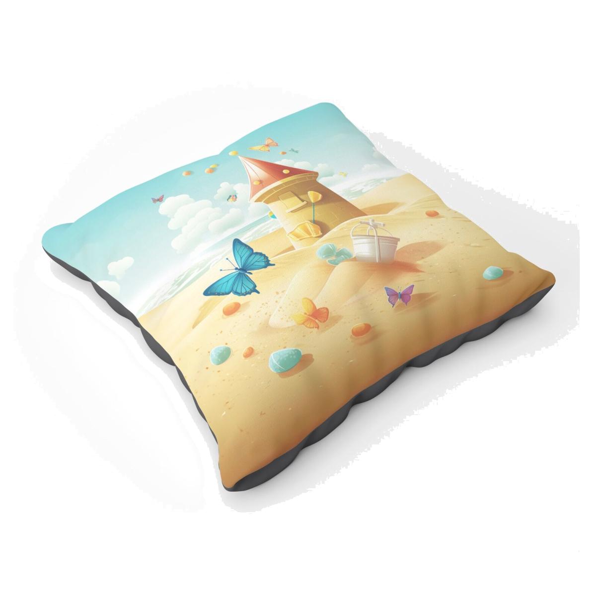 Butterflies On A Beach Holiday Floor Cushion - Yellow