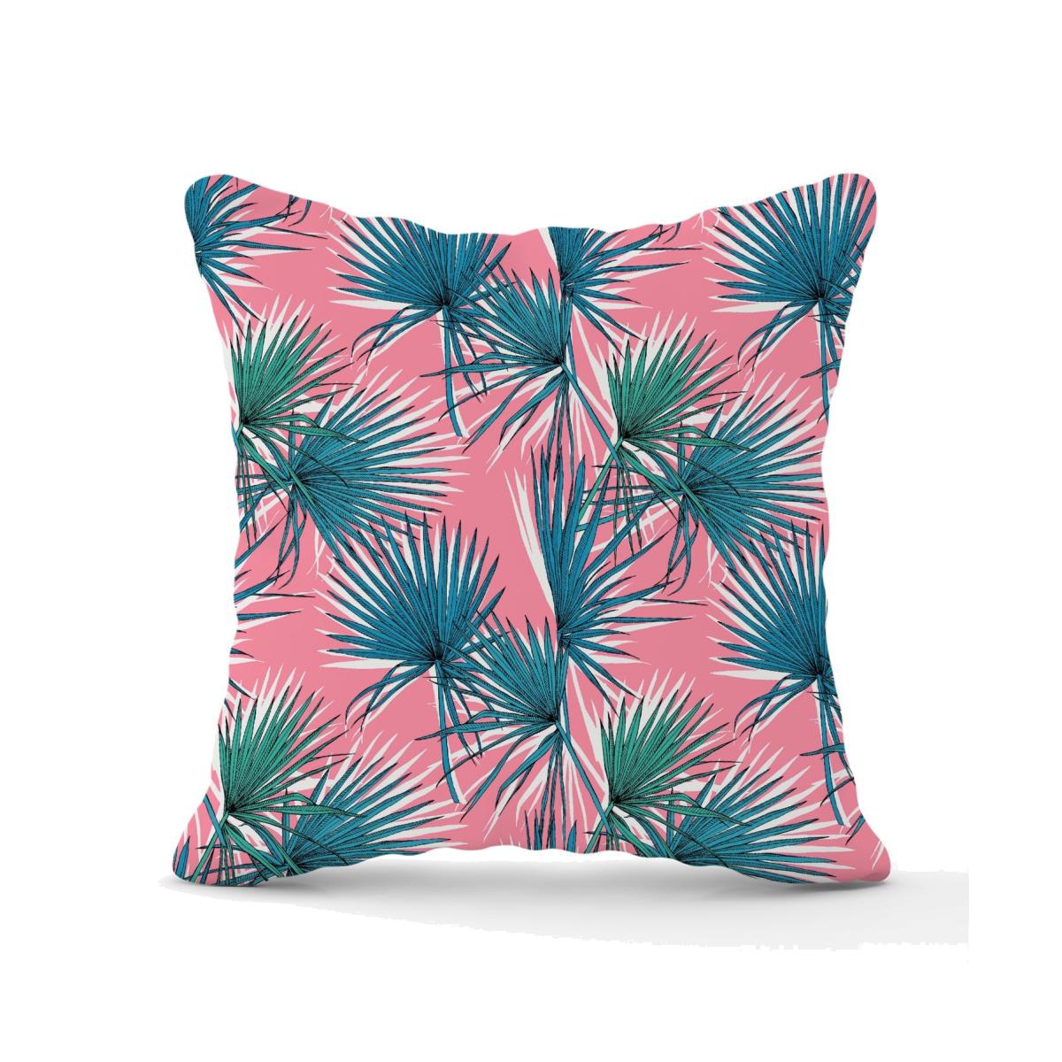 Pink Green Fan Palms Outdoor Cushion - Pink / 45cm