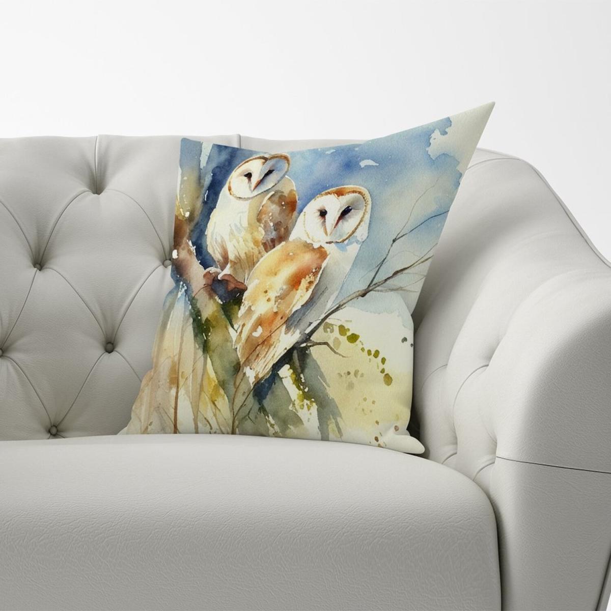 Barn Owls Watercolour Cushion - Yellow – image 2