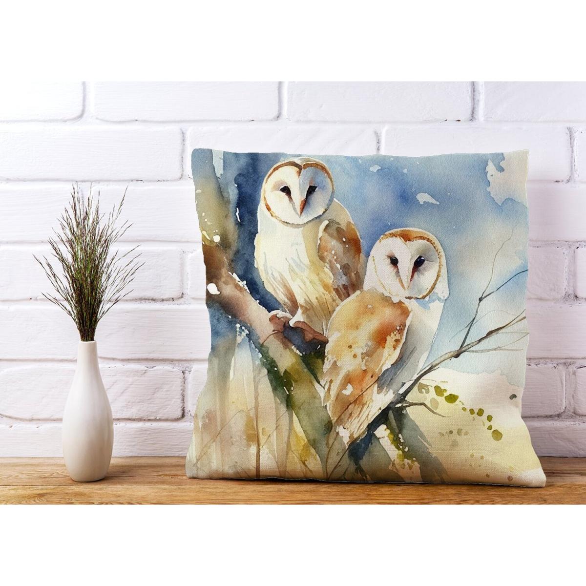 Barn Owls Watercolour Cushion - Yellow – image 3