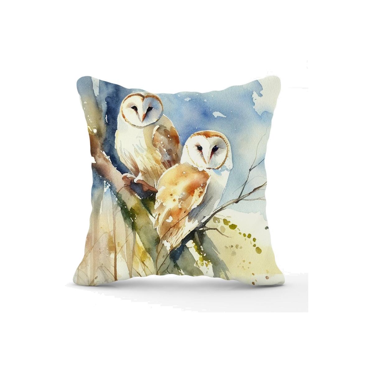 Barn Owls Watercolour Cushion - Yellow – image 1