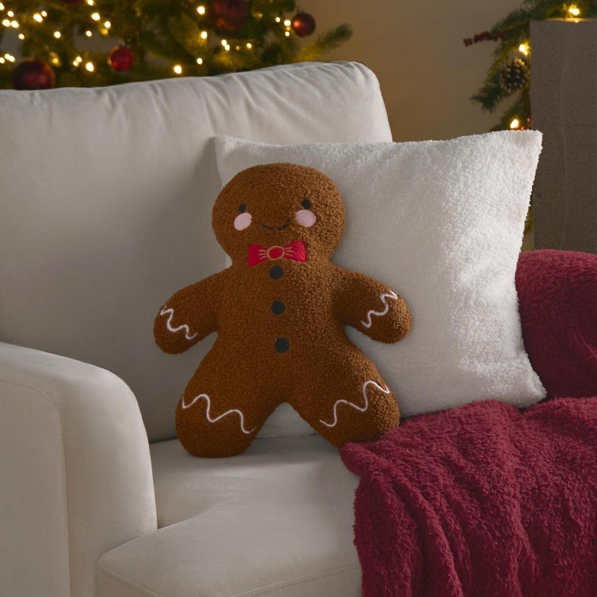 Pack of Boucle Fleece Gingerbread Man Filled Cushion - Brown
