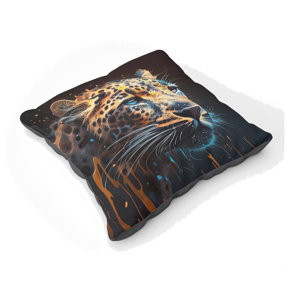 Leapoard Face Splashart On Dark Background Floor Cushion - Yellow
