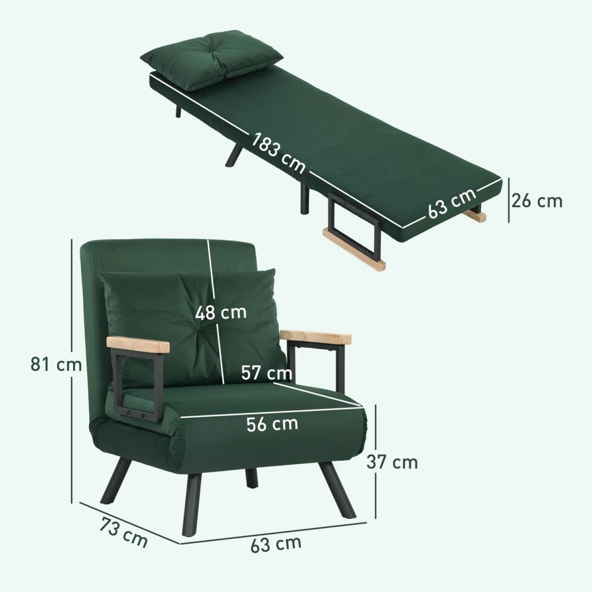 Zifayo Velvet Green 4-in-1 Convertible Single Chair Bed with Cushion – image 5
