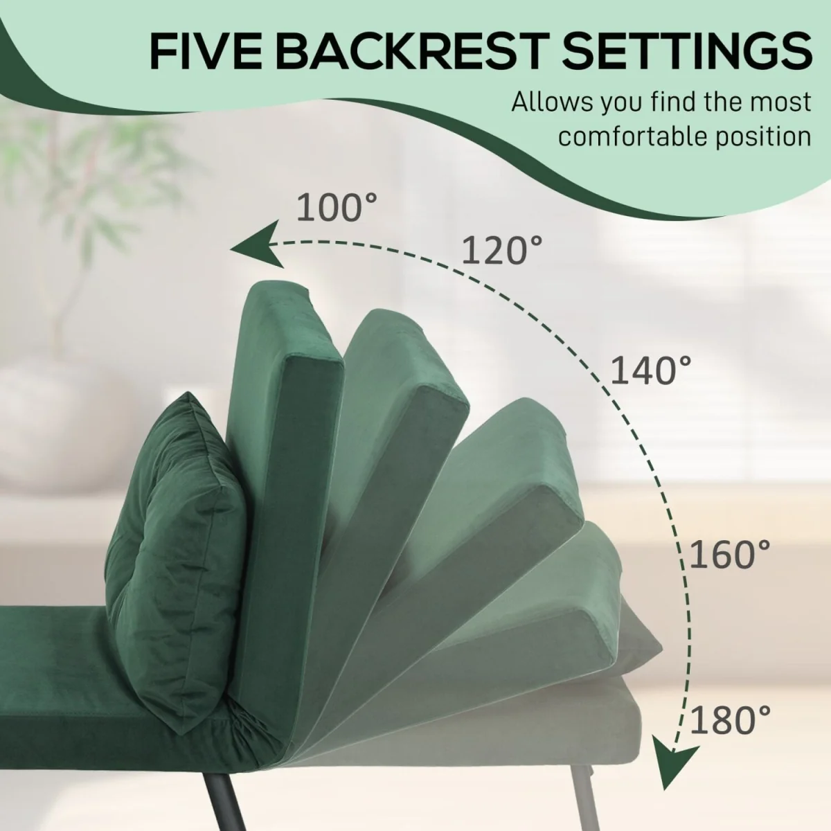 Zifayo Velvet Green 4-in-1 Convertible Single Chair Bed with Cushion – image 7
