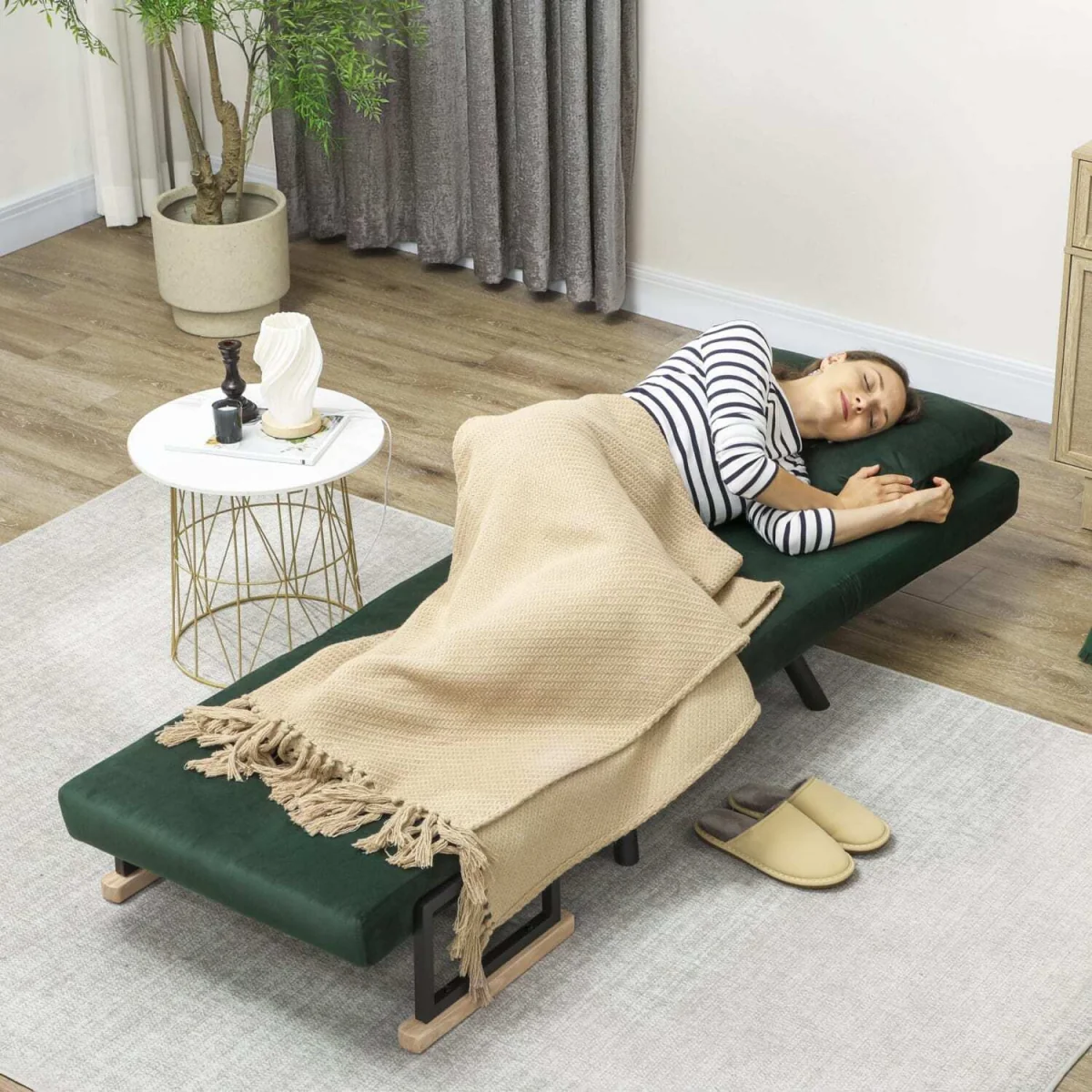 Zifayo Velvet Green 4-in-1 Convertible Single Chair Bed with Cushion – image 10