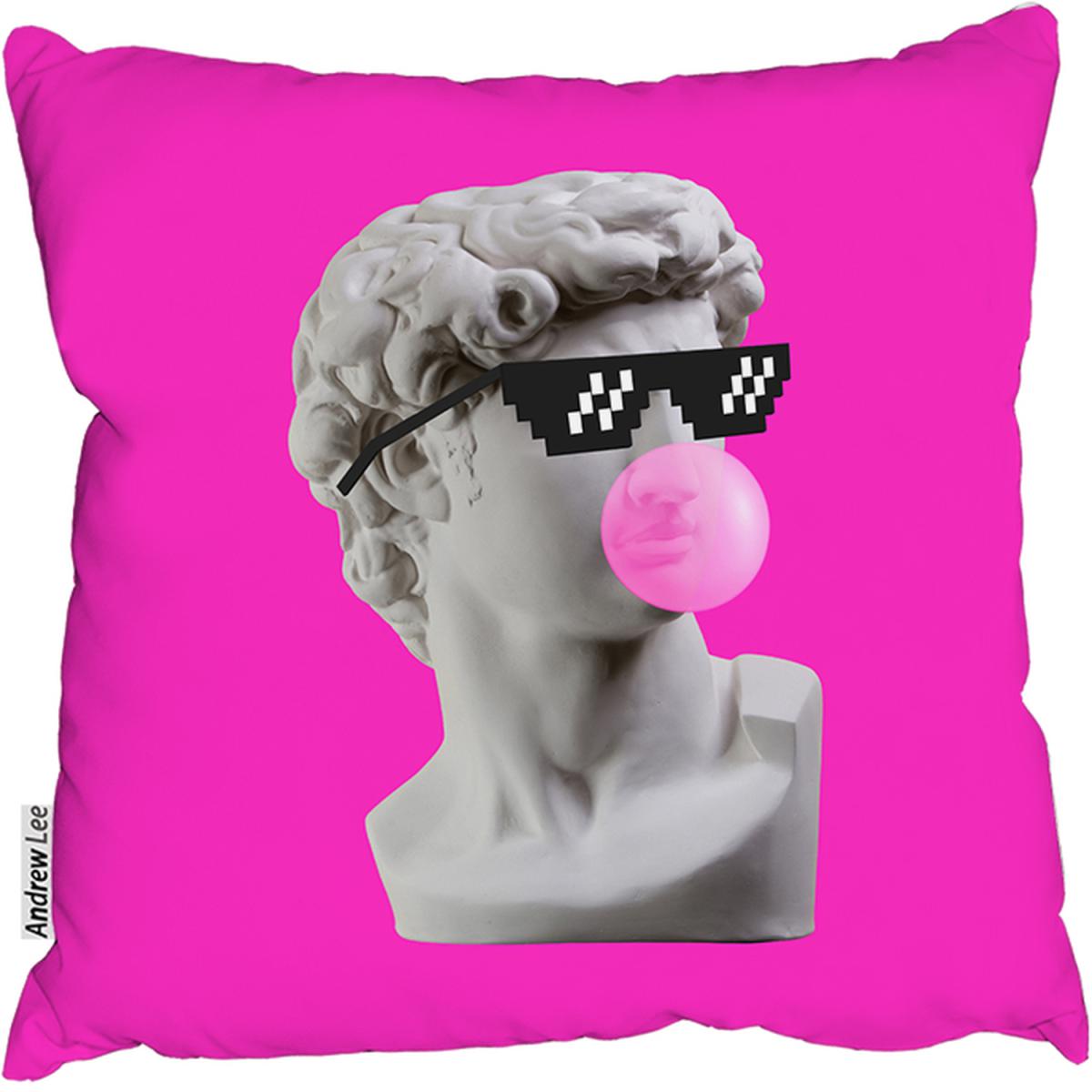 Plaster Statue, David'S Head In Pixel Glasses Cushion - Pink / 45 – image 2