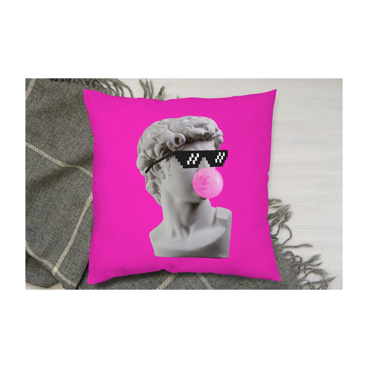 Plaster Statue, David'S Head In Pixel Glasses Cushion - Pink / 45 – image 1
