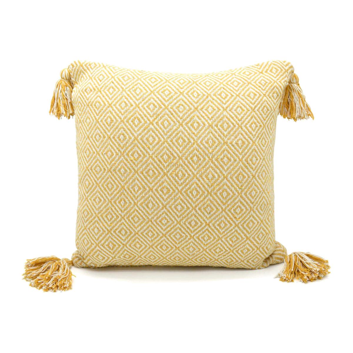 Shabby Chic Vintage Look Tassel Edge Cushion - Ochre