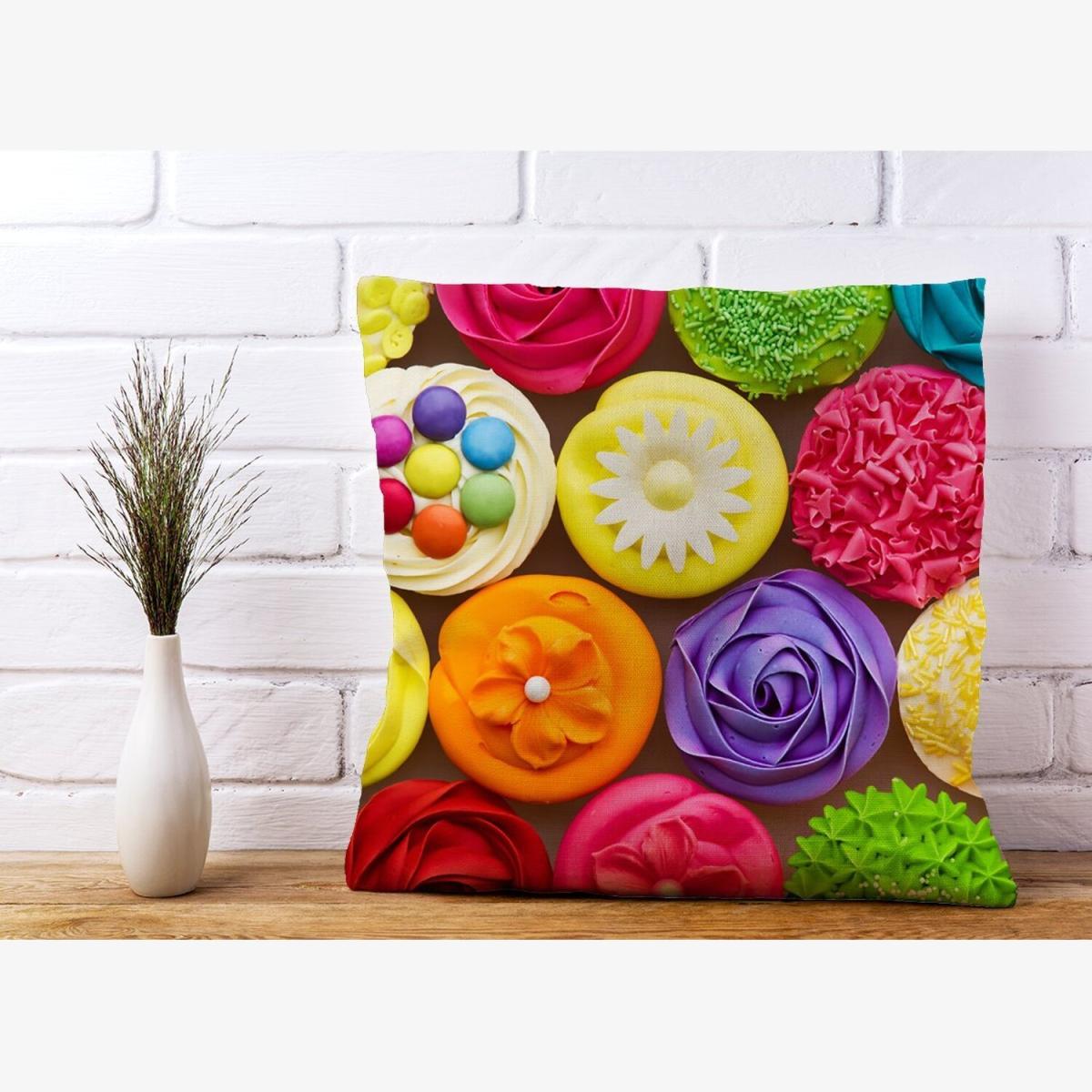 Bright Colourful Cupcakes Cushion - Red / 45cm – image 1