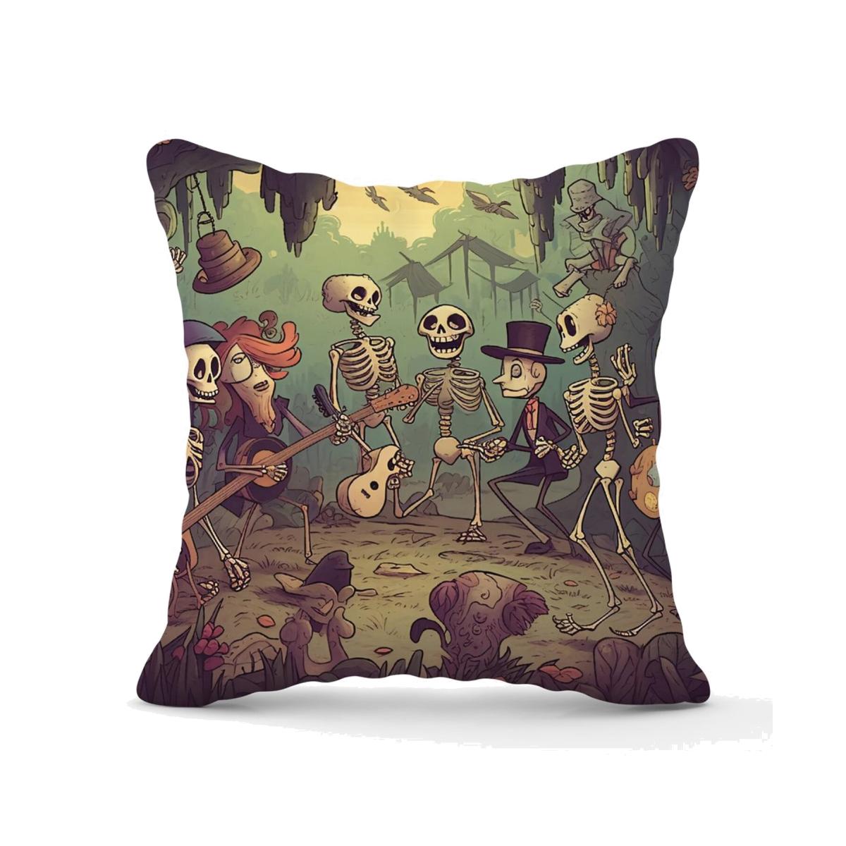 Cartoonish Askeletons Having A Party Cushion - Blue / 45cm