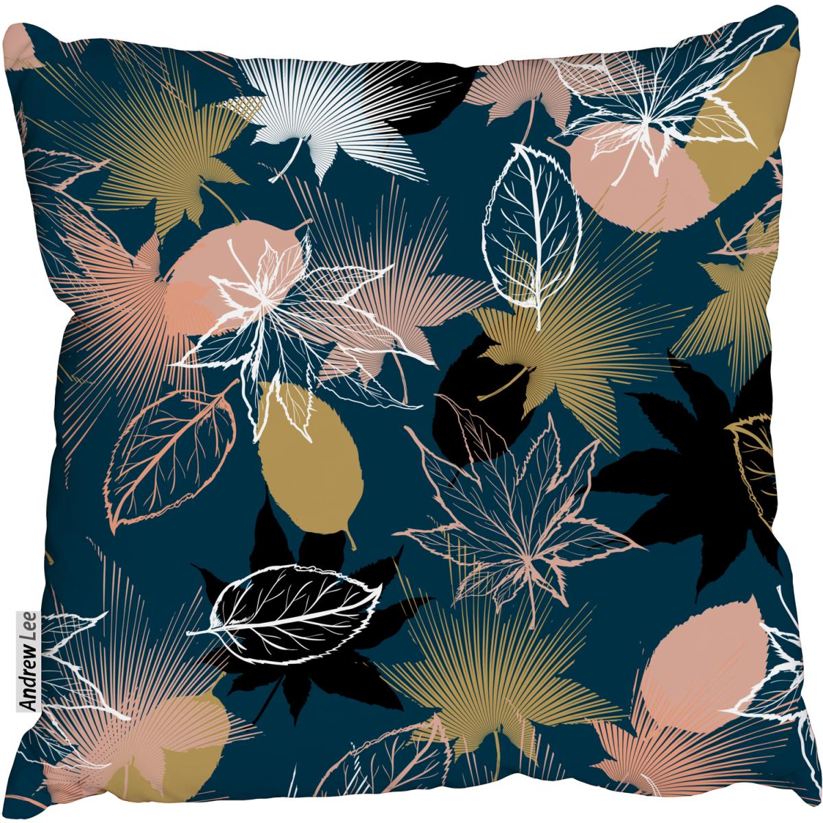 Maple leaves mix with autumn leaves Outdoor Cushion - Blue / 60cm – image 2